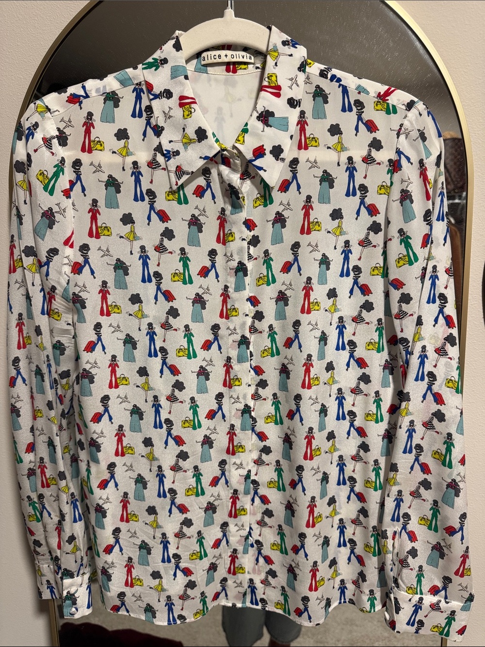 Alice + Olivia Printed Button Down Blouse White Multicolor